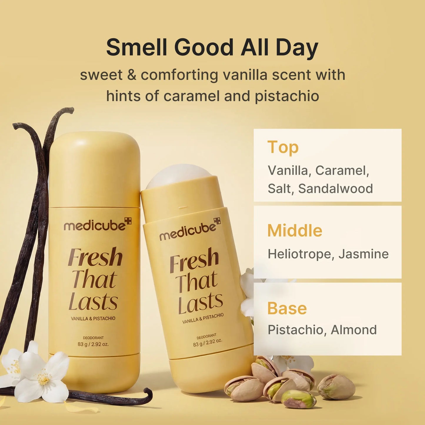 Deodorant Vanilla & Pistachio Fresh That Lasts | 24 Hour Odor Control, No Aluminum, Baking Soda, Parabens, Phthalates, Ethanol | Brightening & Smoothing for Dark Underarms with Kojic Acid & Turmeric | Korean Skincare, K-Beauty