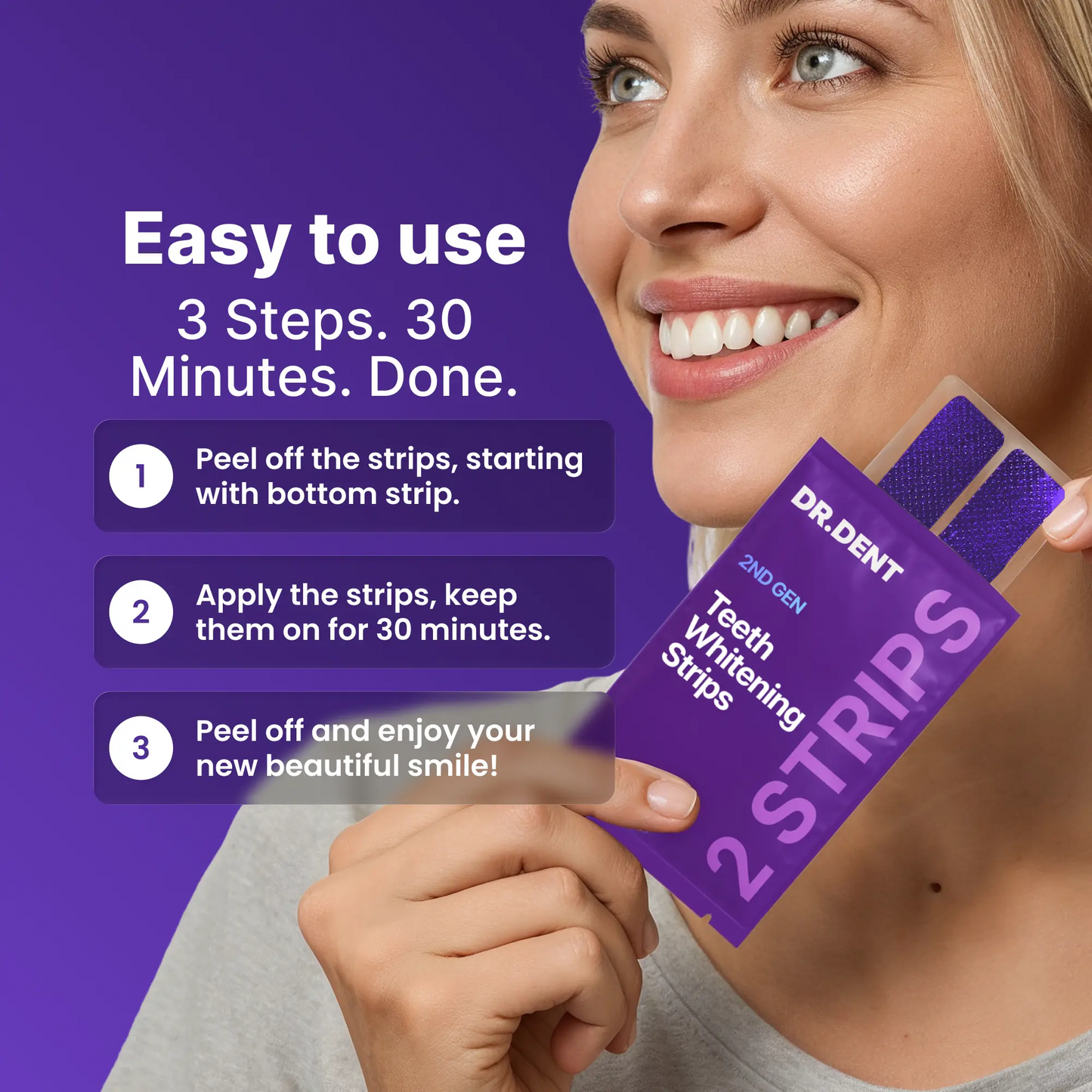 Purple Teeth Whitening Strips - 7/21 Whitening Sessions - Non Sensitive Teeth Whitening - Peroxide-Free