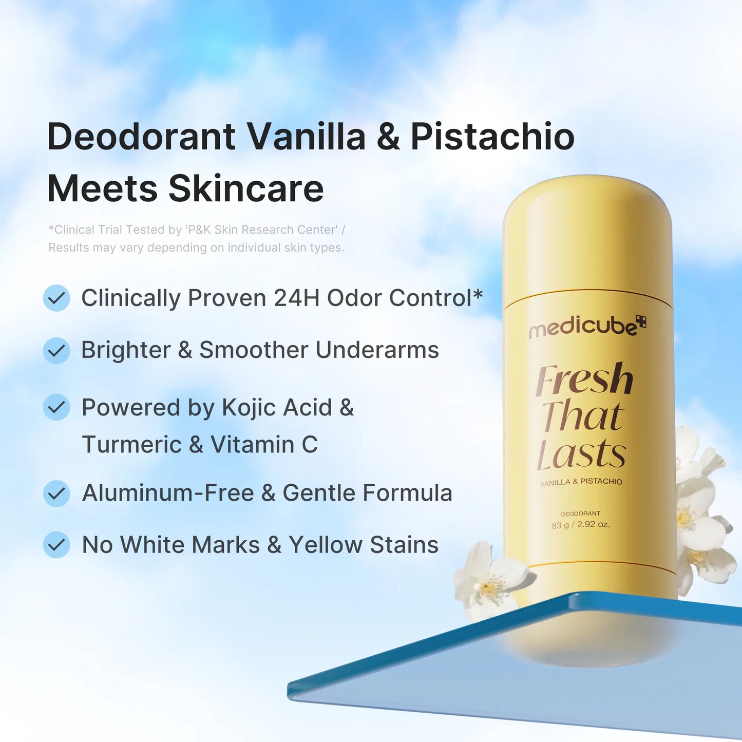 Deodorant Vanilla & Pistachio Fresh That Lasts | 24 Hour Odor Control, No Aluminum, Baking Soda, Parabens, Phthalates, Ethanol | Brightening & Smoothing for Dark Underarms with Kojic Acid & Turmeric | Korean Skincare, K-Beauty
