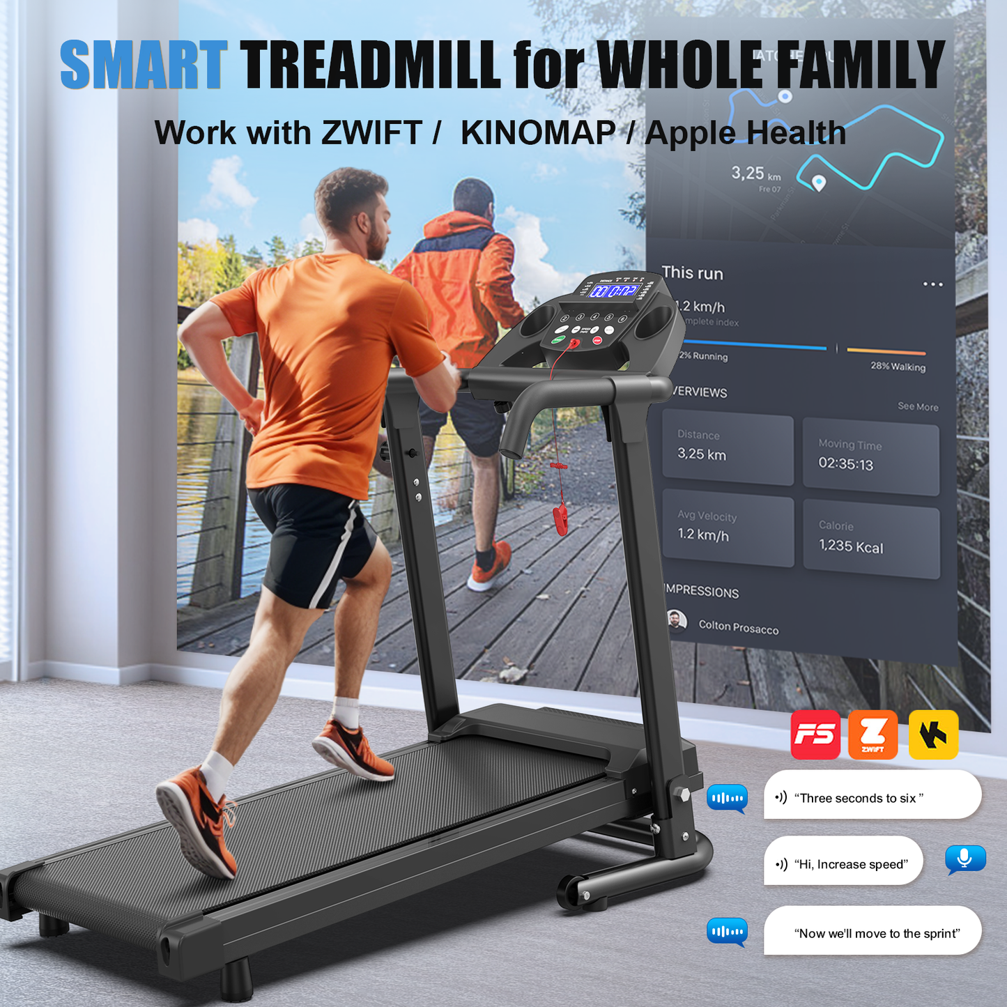 Portable Foldable Compact Treadmill with Built-in Rolling Wheels for Home Fitness