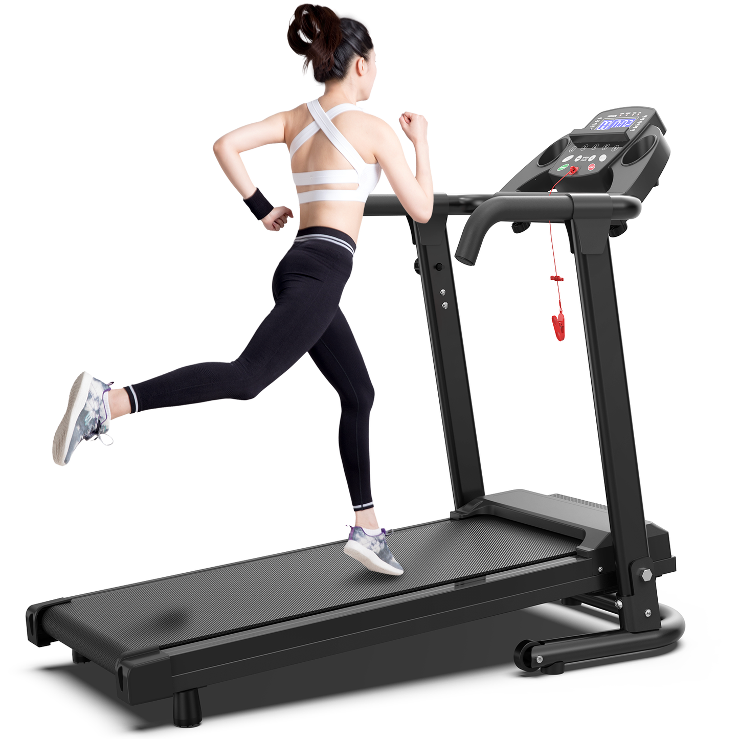 Portable Foldable Compact Treadmill with Built-in Rolling Wheels for Home Fitness